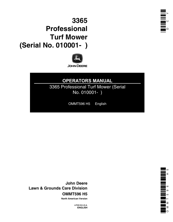 JOHN DEERE 3365 PROFESSIONAL TURF MOWER OPERATOR MANUAL OMMT596