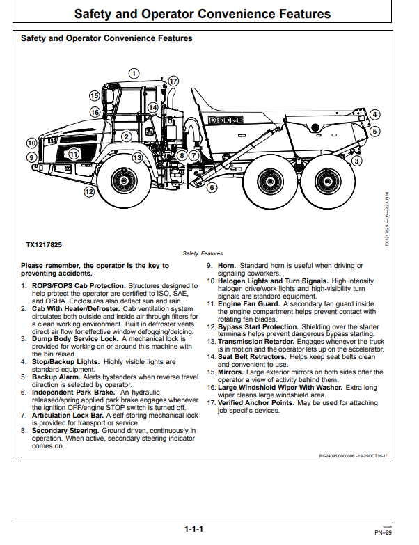 JOHN DEERE 260E AND 310E ARTICULATED DUMP TRUCK OPERATOR MANUAL OMT329817X19