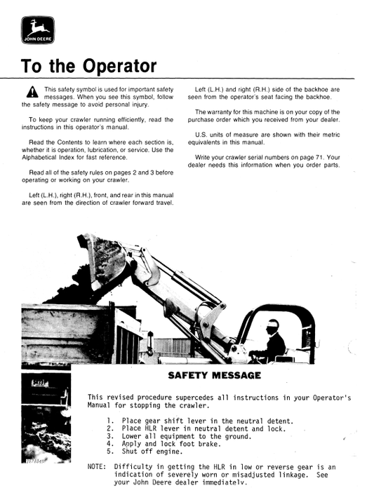 JOHN DEERE JD450-C CRAWLER LOADER OPERATOR MANUAL OMT71337