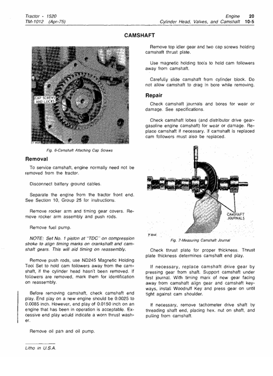 JOHN DEERE 1520 TRACTOR TECHNICAL MANUAL TM1012