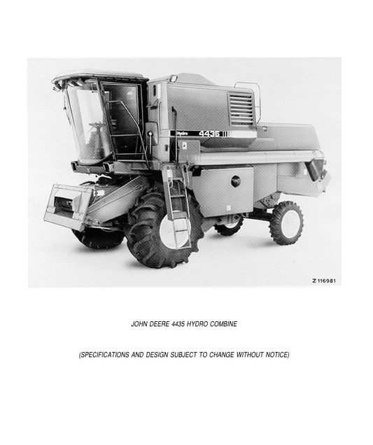 JOHN DEERE 4435 AND 4435 HYDRO COMBINE PARTS CATALOGUE MANUAL PC4227