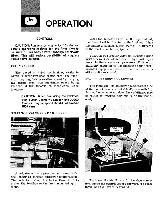 JOHN DEERE 93 AND 95 BACKHOE OPERATOR MANUAL OMU40033