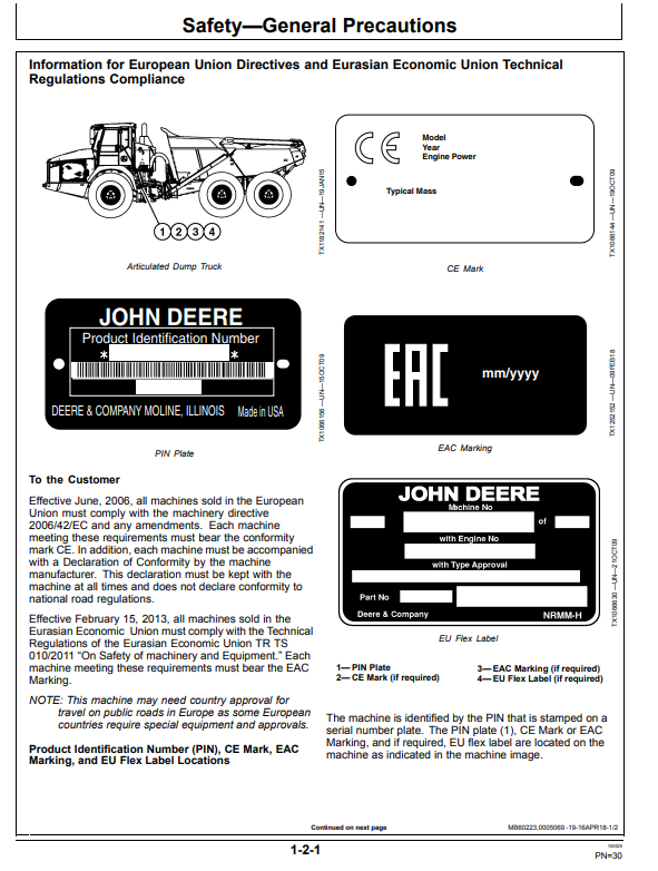 JOHN DEERE 260E AND 310E ARTICULATED DUMP TRUCK OPERATOR MANUAL OMT329817X19