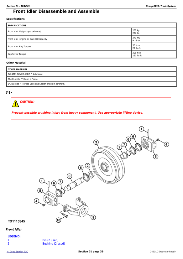 JOHN DEERE 245GLC IT4 EXCAVATOR REPAIR TECHNICAL MANUAL TM12663