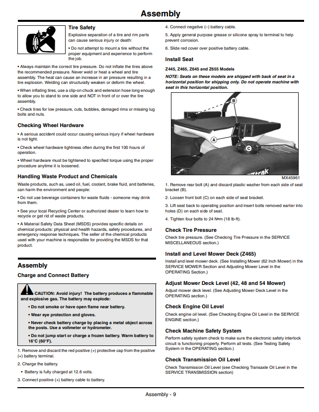 JOHN DEERE Z225, Z245, Z425, Z445, Z465, Z645, Z655 EZTRAK OPERATOR MANUAL OMM163777
