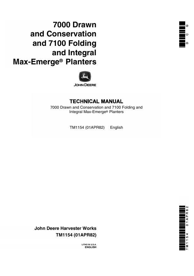 JOHN DEERE MAX-EMERGE 7000 AND 7100 PLANTER TECHNICAL MANUAL TM1154