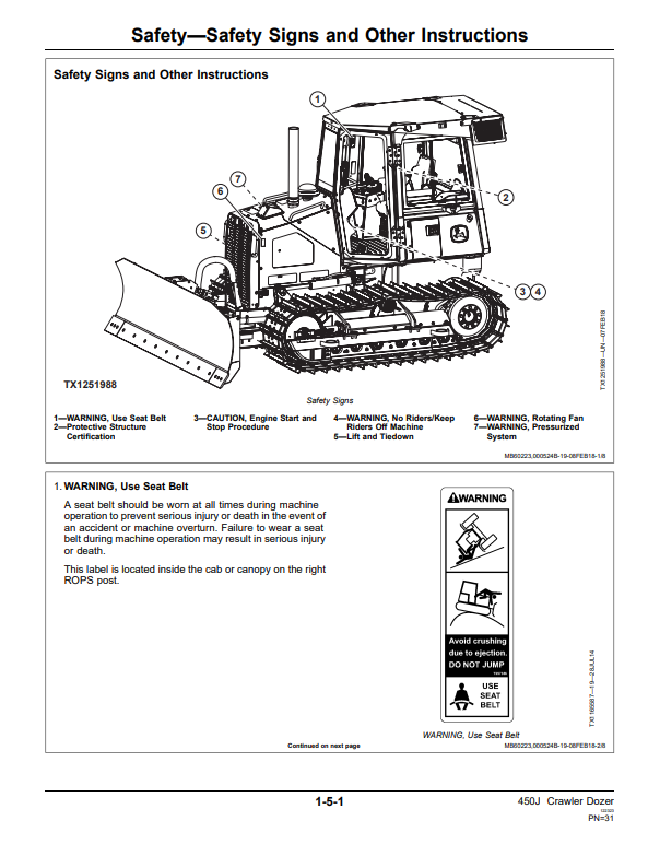 JOHN DEERE 450J CRAWLER DOZER OPERATOR MANUAL OMT302214