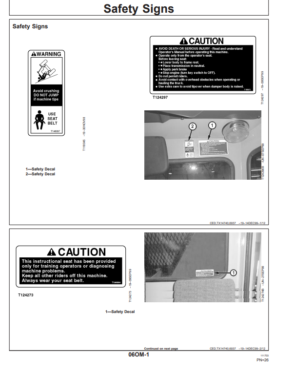 JOHN DEERE B30C ARTICULATED DUMP TRUCK OPERATOR MANUAL OMT167175