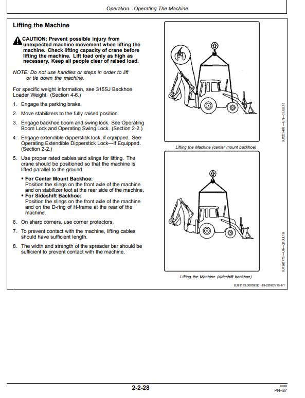 JOHN DEERE 315SJ BACKHOE LOADER OPERATOR MANUAL OMT228609