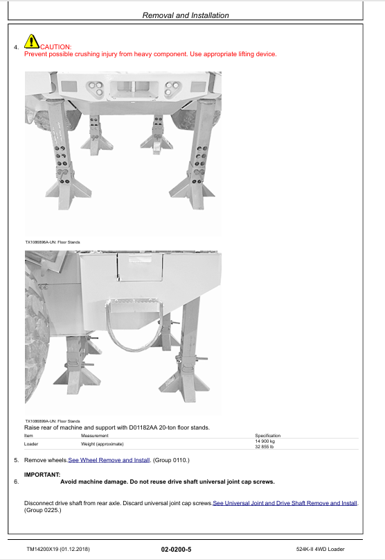 JOHN DEERE 524K-II 4WD LOADER REPAIR TECHNICAL MANUAL TM14200X19