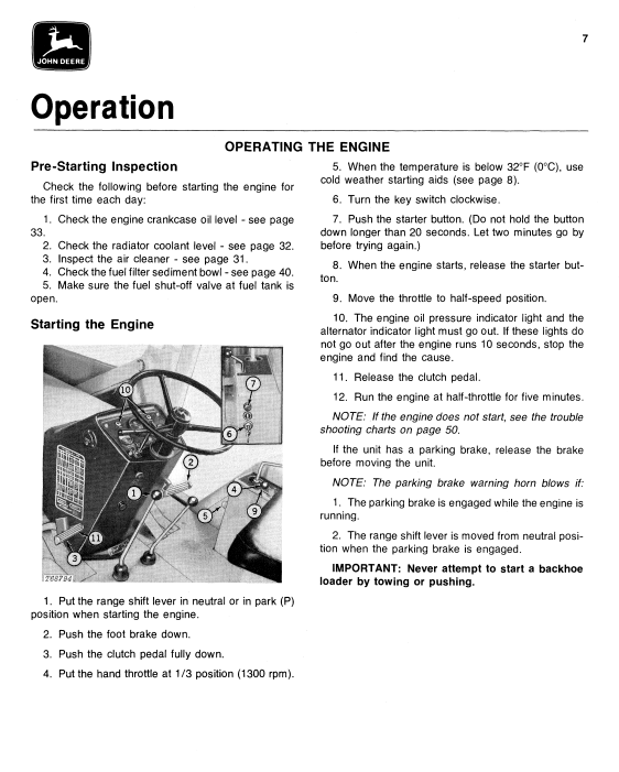 JOHN DEERE JD410 BACKHOE LOADER OPERATOR MANUAL OMT66840