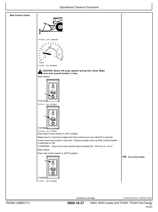 JOHN DEERE 444H, 544H LOADER, TC44H, TC54H TOOL CARRIER LOADER OPERATION AND TEST TECHNICAL MANUAL TM1604