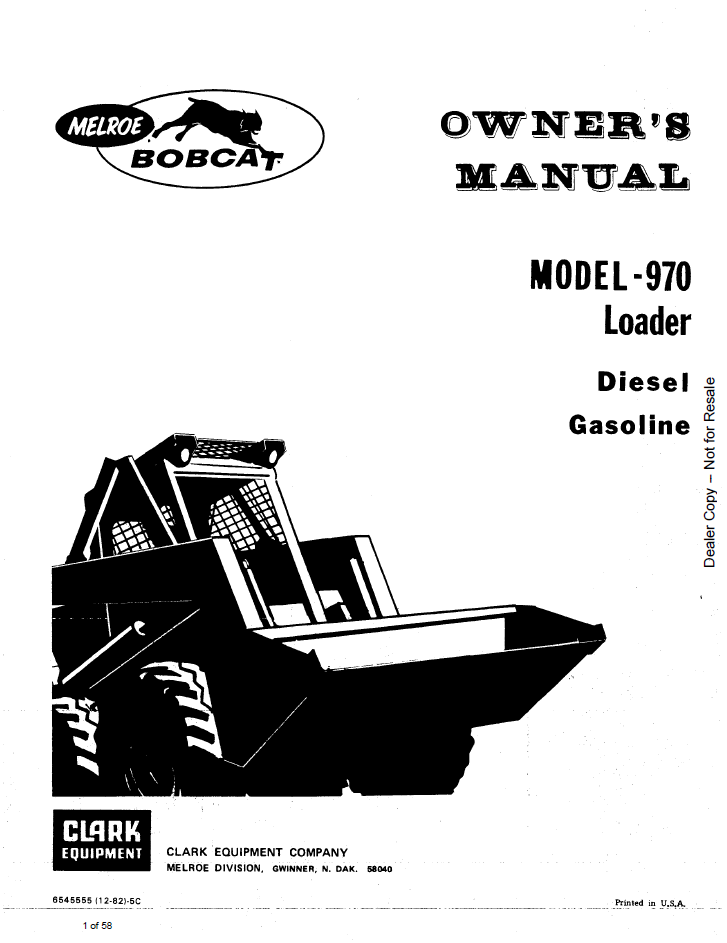 6545555 Bobcat 970 Loader Owner Operator Manual PDF