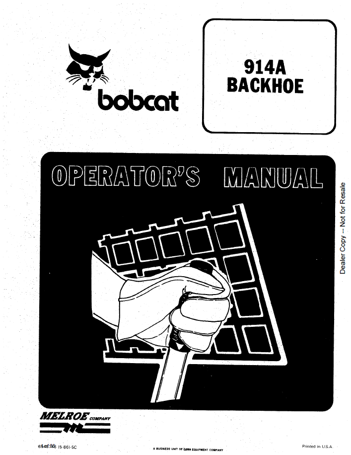 6545746 Bobcat 914A Backhoe Operator Manual PDF Download