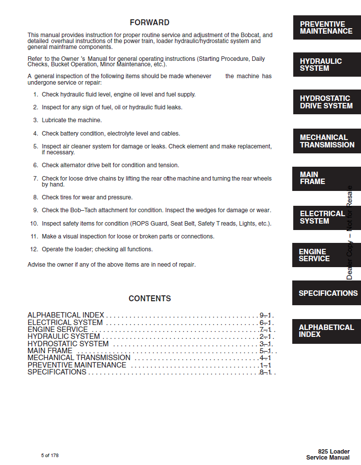 6549899 Bobcat 825 Loader Technical Service Manual PDF