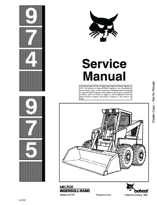 6556214 Bobcat 974 975 Loader Service Repair Manual PDF