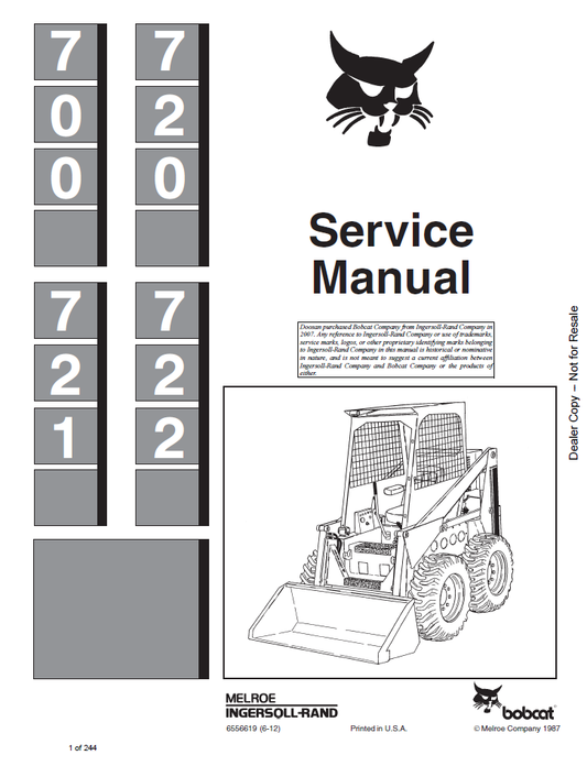 6556619 Bobcat 700 720 721 722 Loader Service Repair Manual PDF