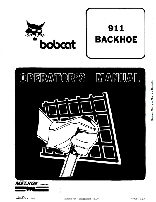 6556820 Bobcat 911 Backhoe Operator Manual PDF Download
