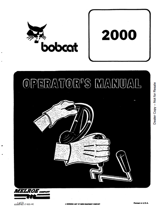 6566182 - Bobcat 2000 Loader Operator Manual PDF