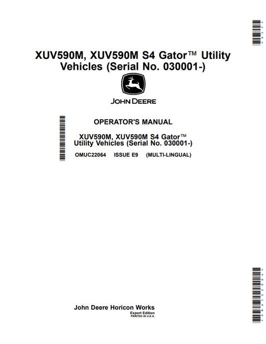 JOHN DEERE XUV590M, XUV590M S4 GATOR™ UTILITY VEHICLES OPERATOR MANUAL OMUC22064