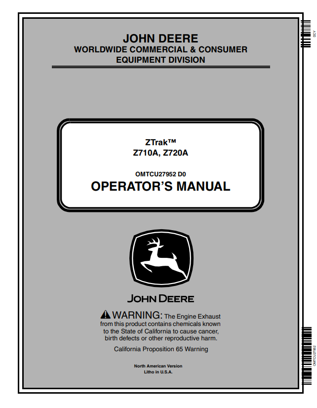 JOHN DEERE Z710A, Z720A ZTRAK™ OPERATOR MANUAL OMTCU27952