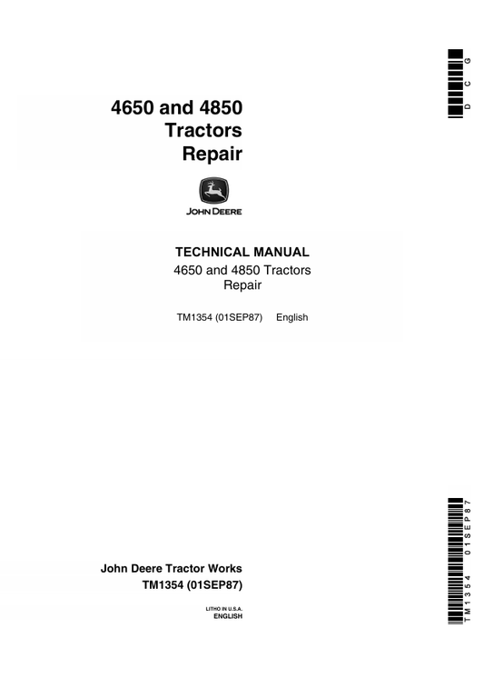JOHN DEERE 4650 AND 4850 TRACTOR REPAIR TECHNICAL MANUAL TM1354