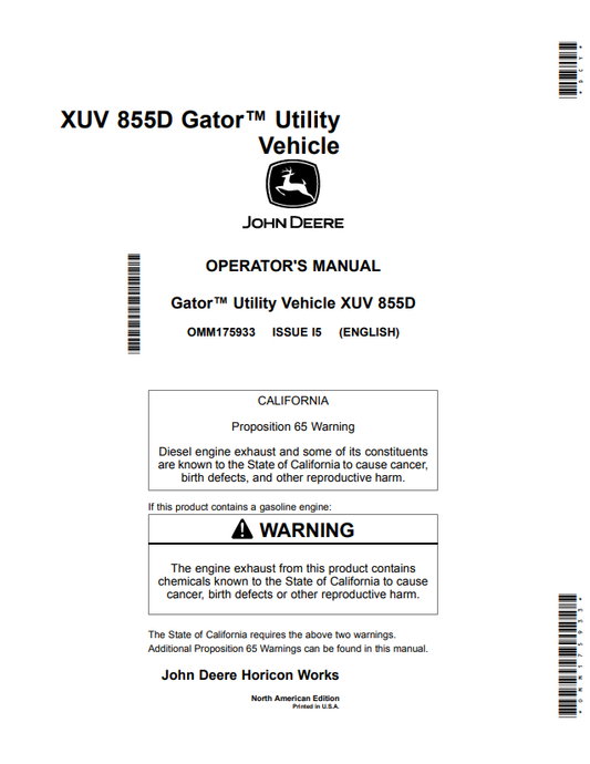 JOHN DEERE XUV 855D GATOR™ UTILITY VEHICLE OPERATOR MANUAL OMM175933