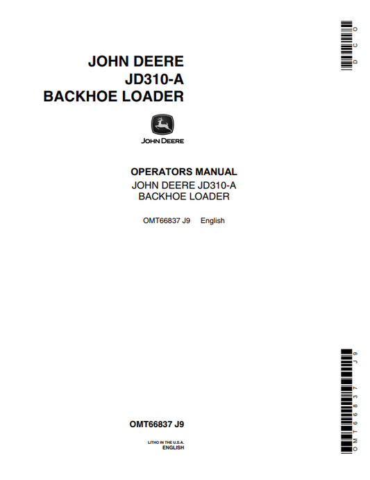 JOHN DEERE JD310-A BACKHOE LOADER OPERATOR MANUAL OMT66837