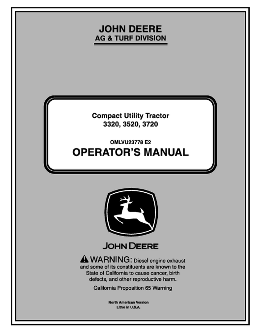 JOHN DEERE 3320, 3520, 3720 COMPACT UTILITY TRACTOR OPERATOR MANUAL OMLVU23778