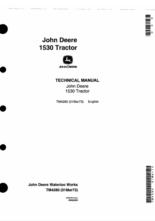 JOHN DEERE 1530 TRACTOR TECHNICAL MANUAL TM4280
