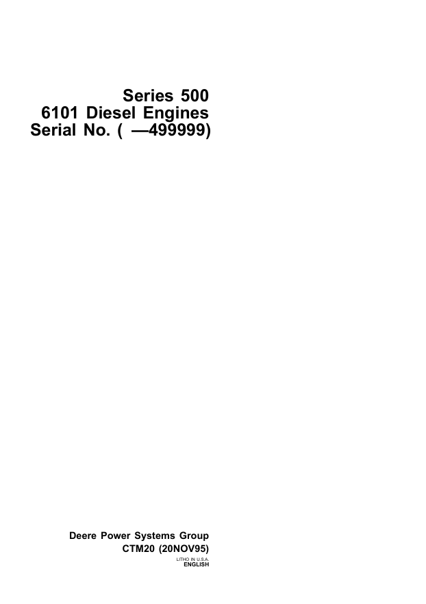 JOHN DEERE SERIES 500, 6101 DIESEL ENGINE TECHNICAL MANUAL CTM20