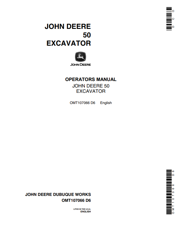 JOHN DEERE 50 EXCAVATOR OPERATOR MANUAL OMT107066
