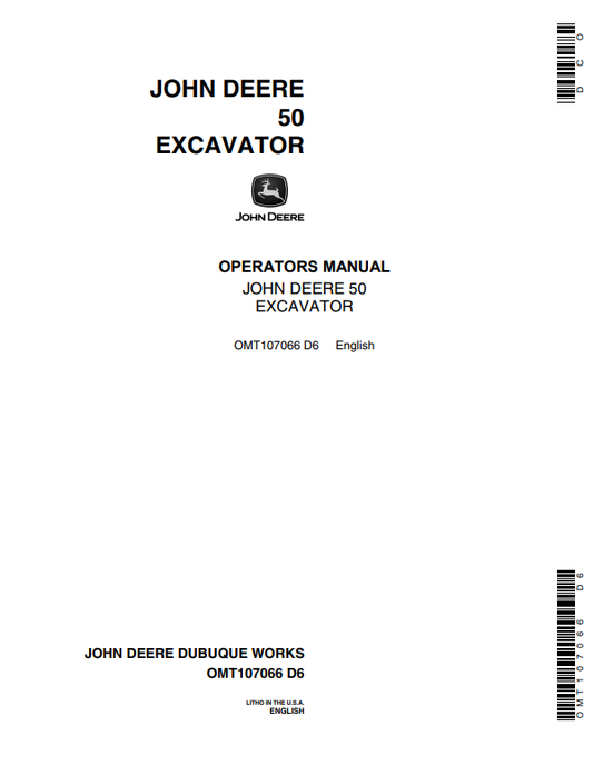 JOHN DEERE 50 EXCAVATOR OPERATOR MANUAL OMT107066