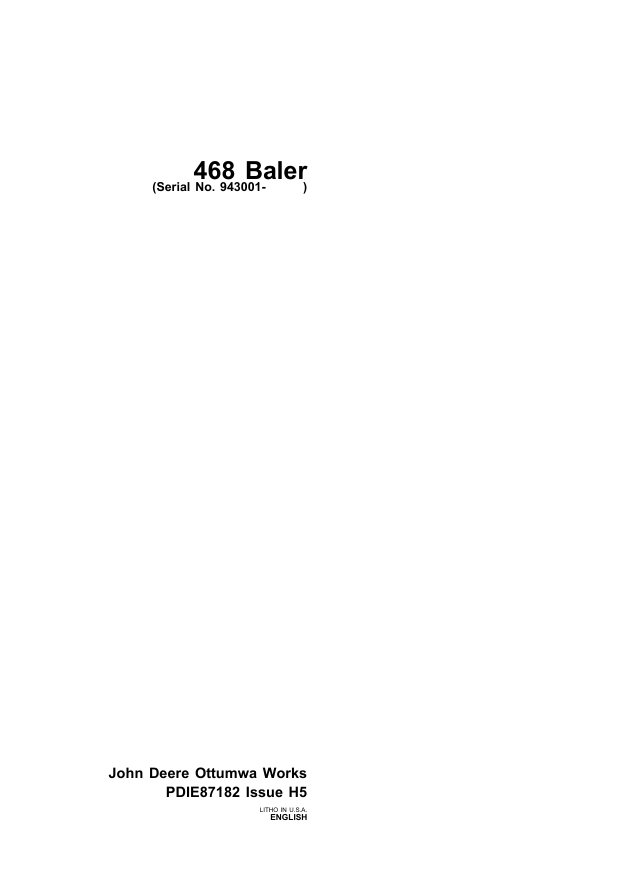 JOHN DEERE BALER 468 PDIE87182 H5 PRE DELIVERY INSTRUCTION MANUAL