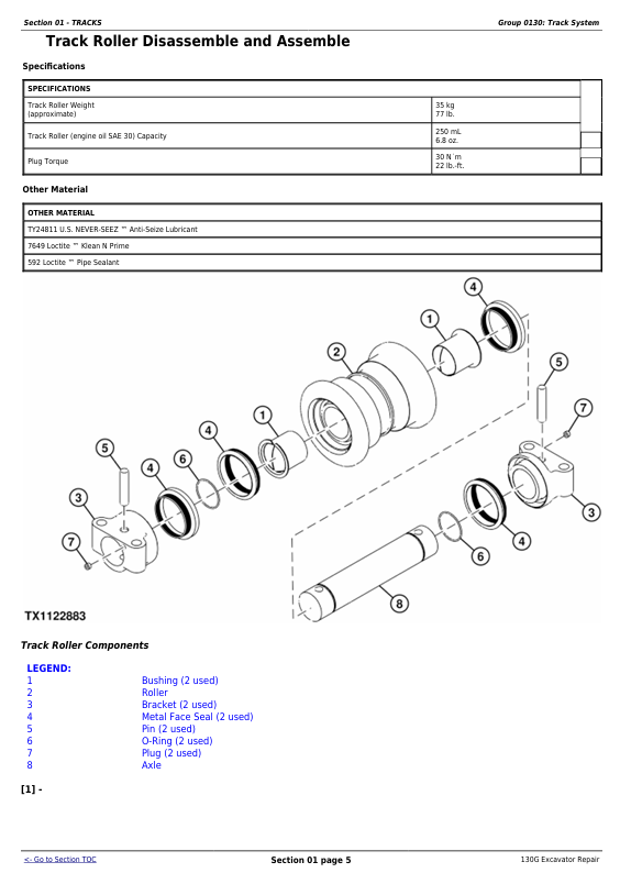 JOHN DEERE 130G EXCAVATOR REPAIR TECHNICAL MANUAL TM12557