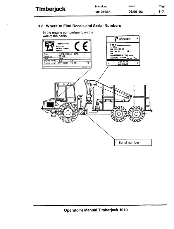 JOHN DEERE 1010 FORWARDER OPERATOR MANUAL F041519