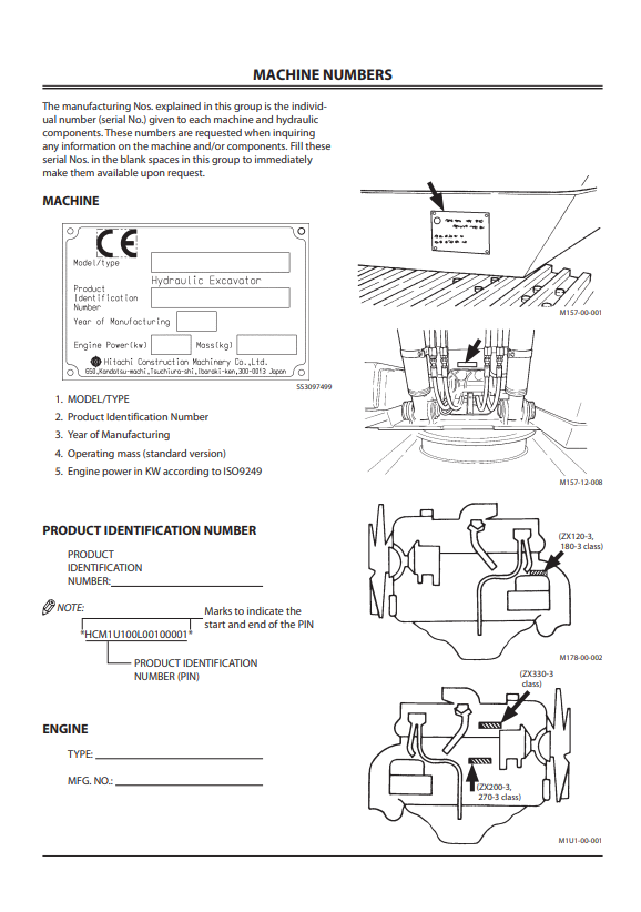 HITACHI ZAXIS 120-3 CLASS, 180-3 CLASS, 200-3 CLASS, 270-3 CLASS, 330-3 CLASS HYDRAULIC EXCAVATOR OPERATOR MANUAL EM1U1EN32