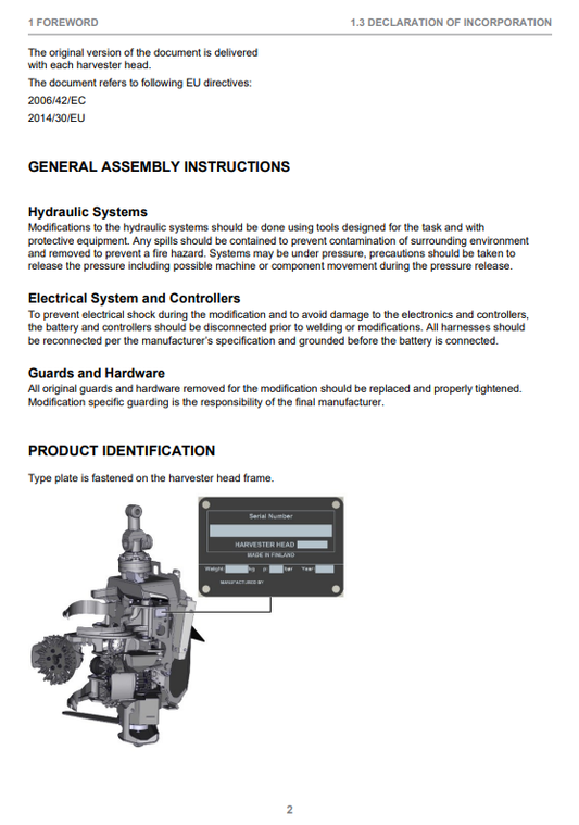 JOHN DEERE H412 HARVESTER HEAD OPERATOR INSTRUCTION MANUAL F075675