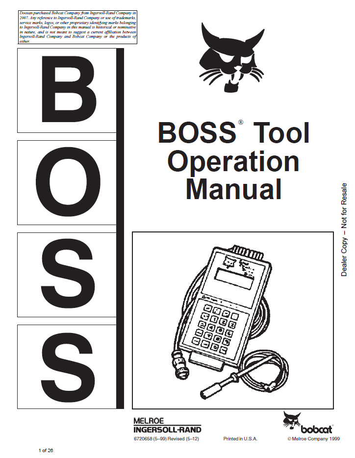 6720658 Bobcat BOSS Tool Operation & Maintenance Manual PDF