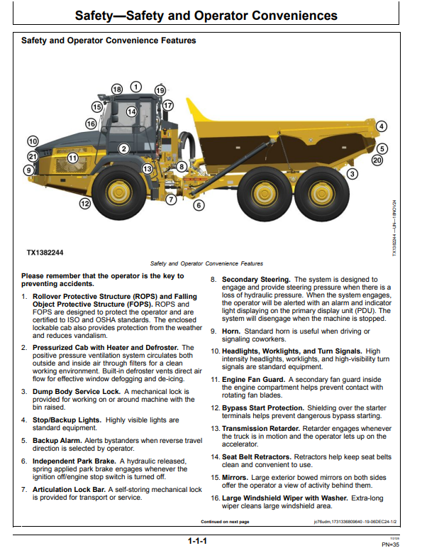 JOHN DEERE 260 P AND 310 P ARTICULATED DUMP TRUCK OPERATOR MANUAL OMT491082X019