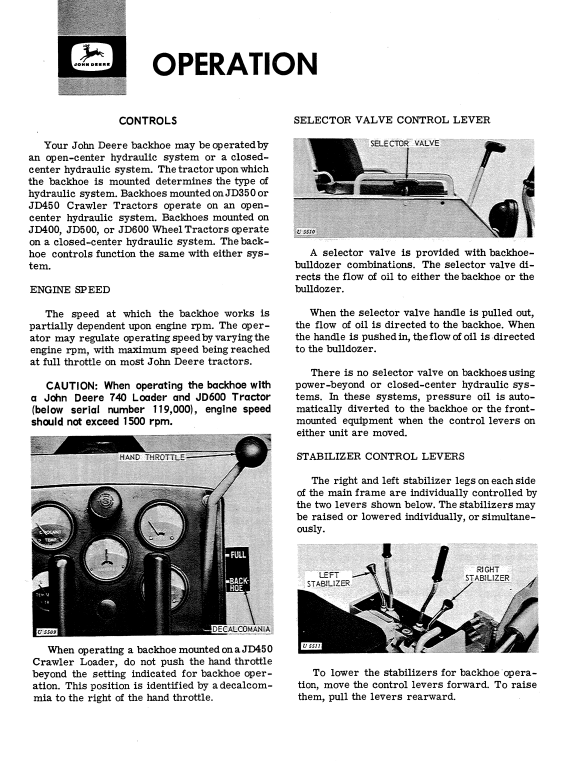 JOHN DEERE 93 SERIES A, 94 AND 95 SERIES A BACKHOE OPERATOR MANUAL OMU41396