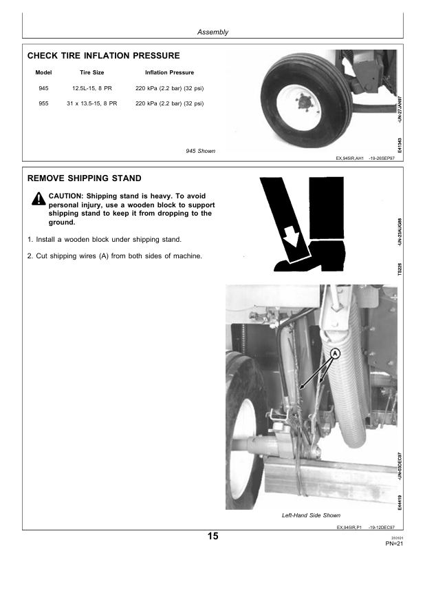 JOHN DEERE 945, 955 CENTER PIVOT ROTARY MOWER CONDITIONER PRE DELIVERY INSTRUCTION MANUAL PDIE94122