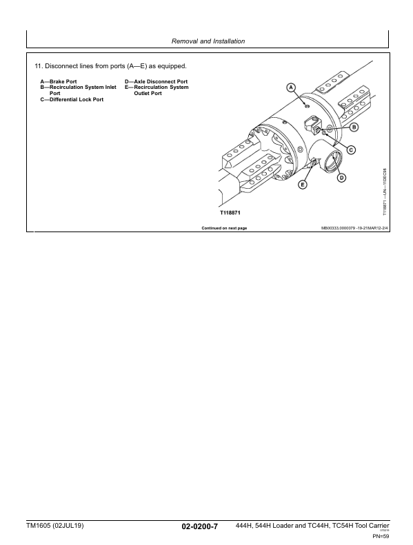 JOHN DEERE 444H, 544H 4WD LOADER TC44H, TC54H TOOL CARRIER LOADER REPAIR TECHNICAL MANUAL TM1605