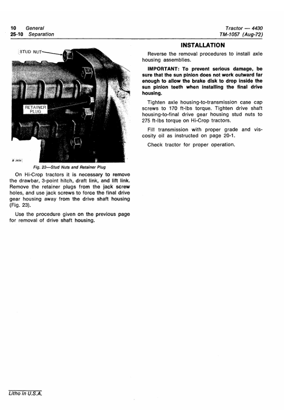 JOHN DEERE 4430 TRACTOR TECHNICAL MANUAL TM1057