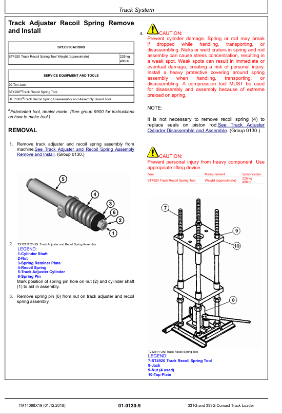 JOHN DEERE 331G, 333G COMPACT TRACK LOADER REPAIR MANUAL TM14068X19