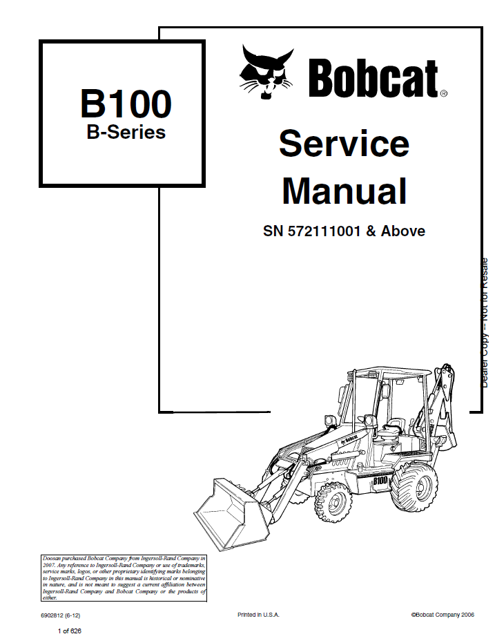 6902812 Bobcat B100 B-Series Service Manual PDF