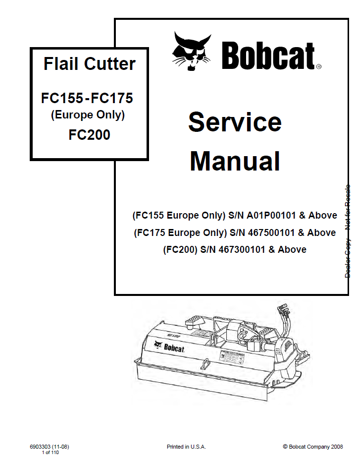 6903303 Bobcat FC155 FC175 FC200 Flail Cutter Service Manual
