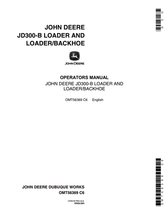 JOHN DEERE JD300-B BACKHOE LOADER OPERATOR MANUAL OMT56369