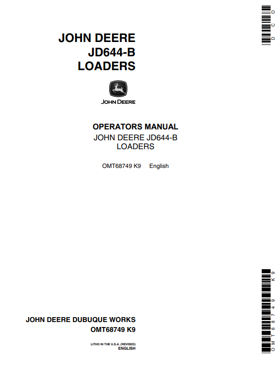 JOHN DEERE JD644-B LOADER OPERATOR MANUAL OMT68749