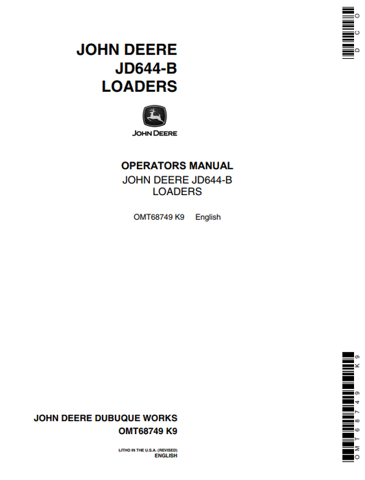 JOHN DEERE JD644-B LOADER OPERATOR MANUAL OMT68749